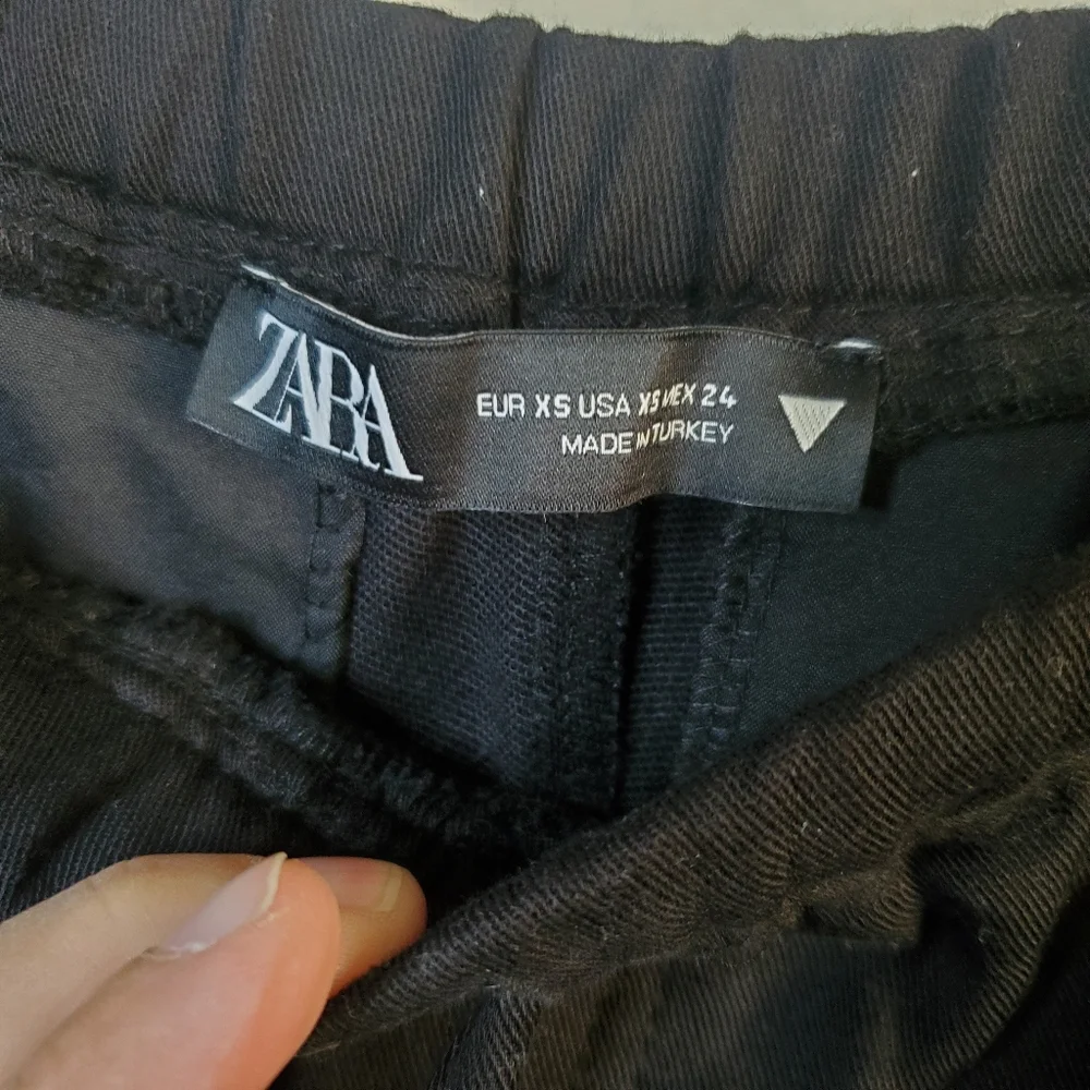 Zara Black Light Flowy Comfort Drawstring Pants XS Faux Linen Blend Sheer Casual